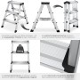 Tectake doppelseitige Trittleiter aus Aluminium, 3 Stufen, klappbar, rutschfest, 150 kg Tragkraft.