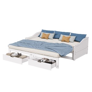 PXloue Ausziehbar Tagesbett aus Massivholz mit 2 Schublade 90/180x200cm