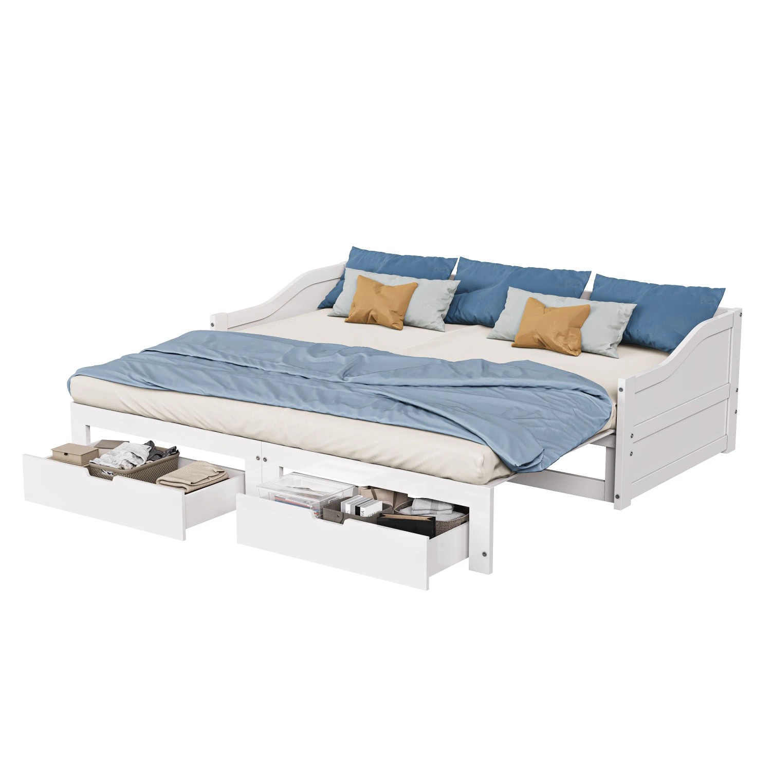 PXloue Ausziehbar Tagesbett aus Massivholz mit 2 Schublade 90/180x200cm