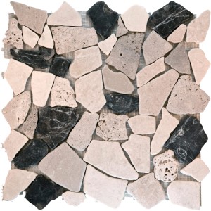 Mosaikmatte Polygonal Biancone Travertino Marron, 30x30 cm, aus Natursteinbruch.