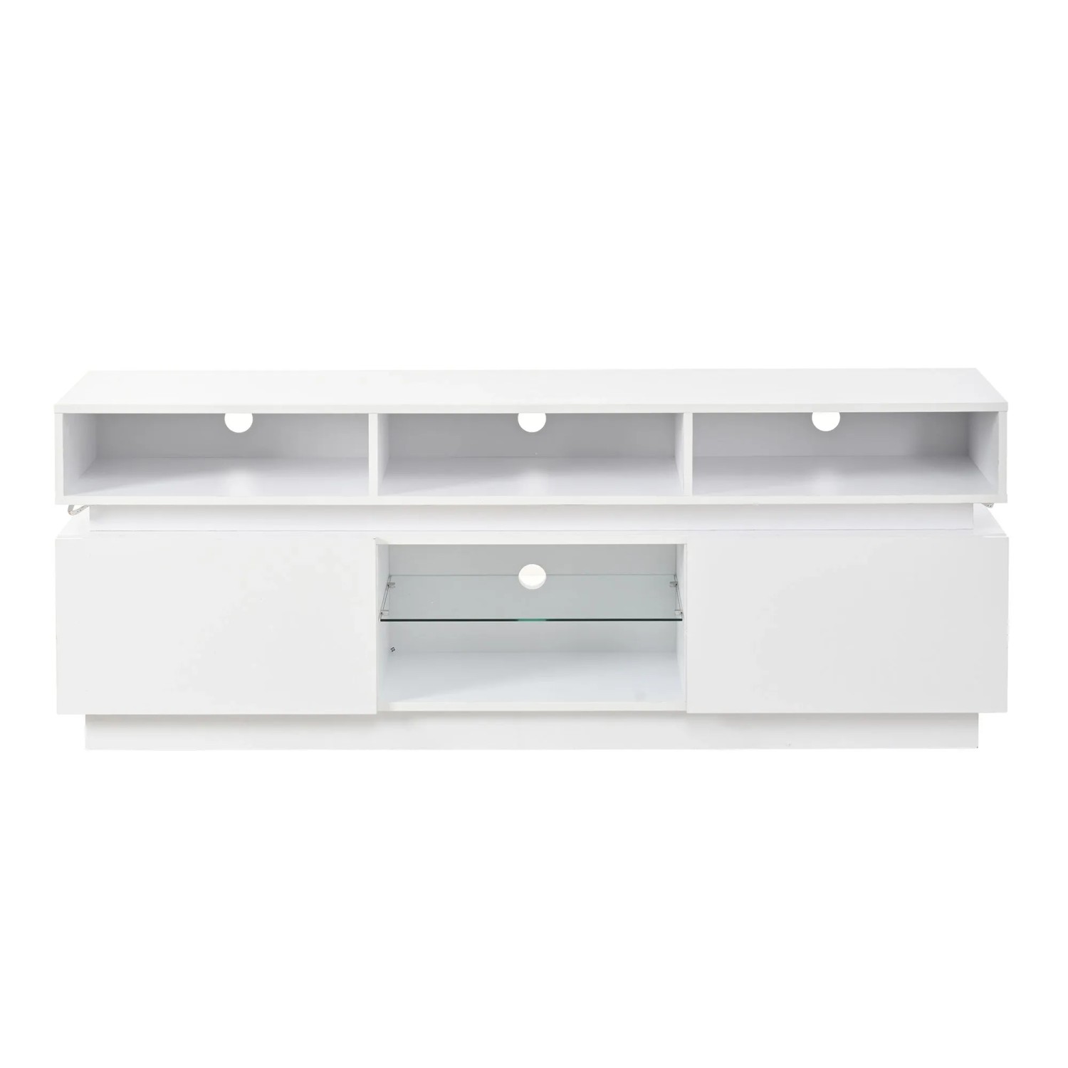 okwish TV Ständer Hochglanz LED Glas Ablage MDF Lowboard 160x35x60cm Weiß