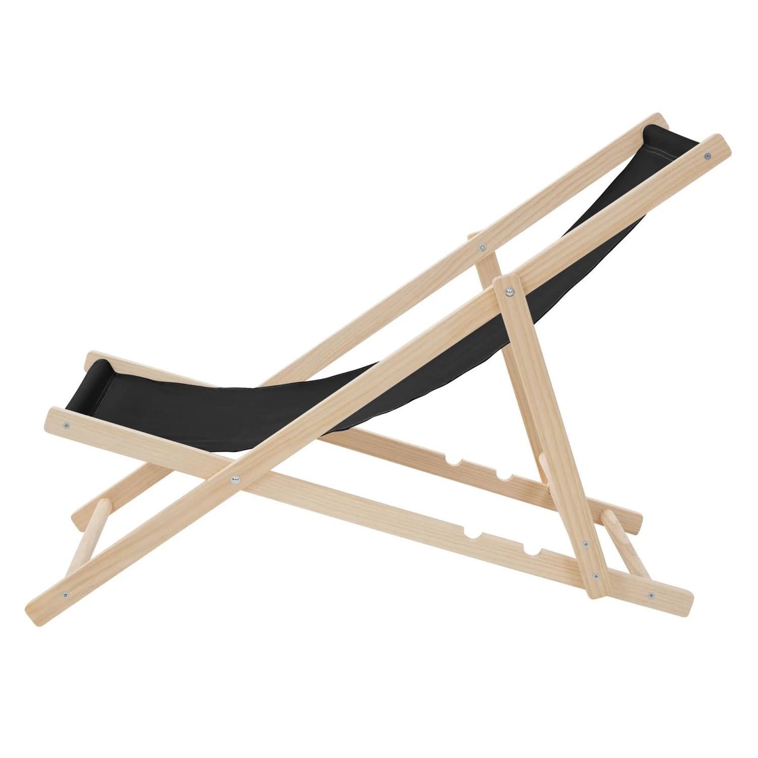 Klappbarer ECD Germany Liegestuhl aus Holz mit schwarzem Bezug, verstellbar.