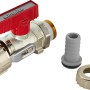 KFE Ventil Durchgang PN 16, 21 mm (G 1/2) mit rotem Griff, Fitting und Mutter für Heizungsinstallation.
