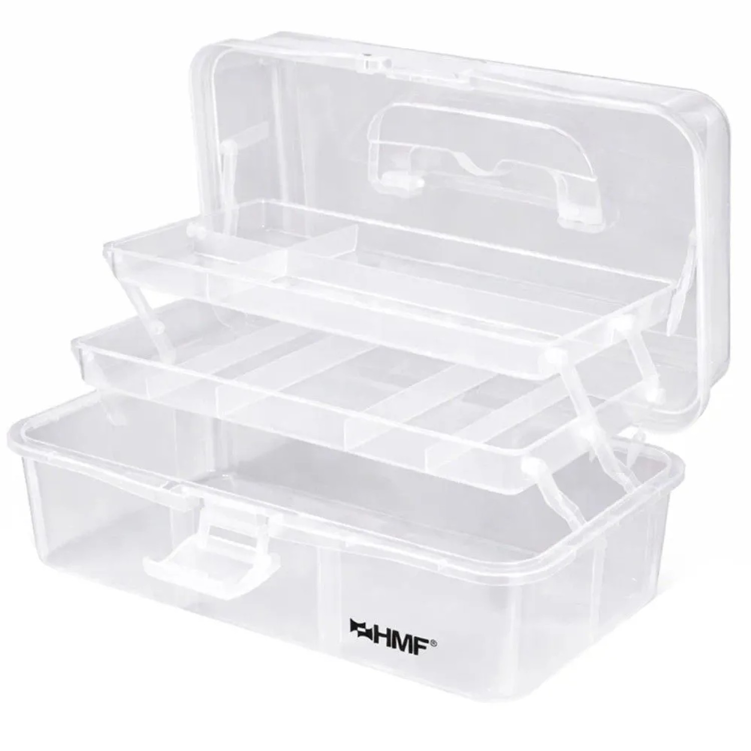 HMF STK901-01 Nähkasten Mit 3 Ebenen Sortierbox Transparent 365x205x160 mm Für Nähzubehör Und Handarbeitsmaterial