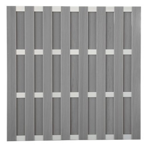Quadratischer, grauer GroJa Fertigzaun (180x180cm) aus WPC für den Sichtschutz im Garten.