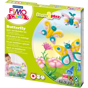 FIMO kids Schmetterling Modellierset zum Ofenhärten, mit 4 Farben und Anleitung.