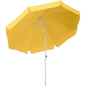 Goldgelber Schneider Balkonschirm Ibiza Ø 240 cm mit Push-Up Mechanik.
