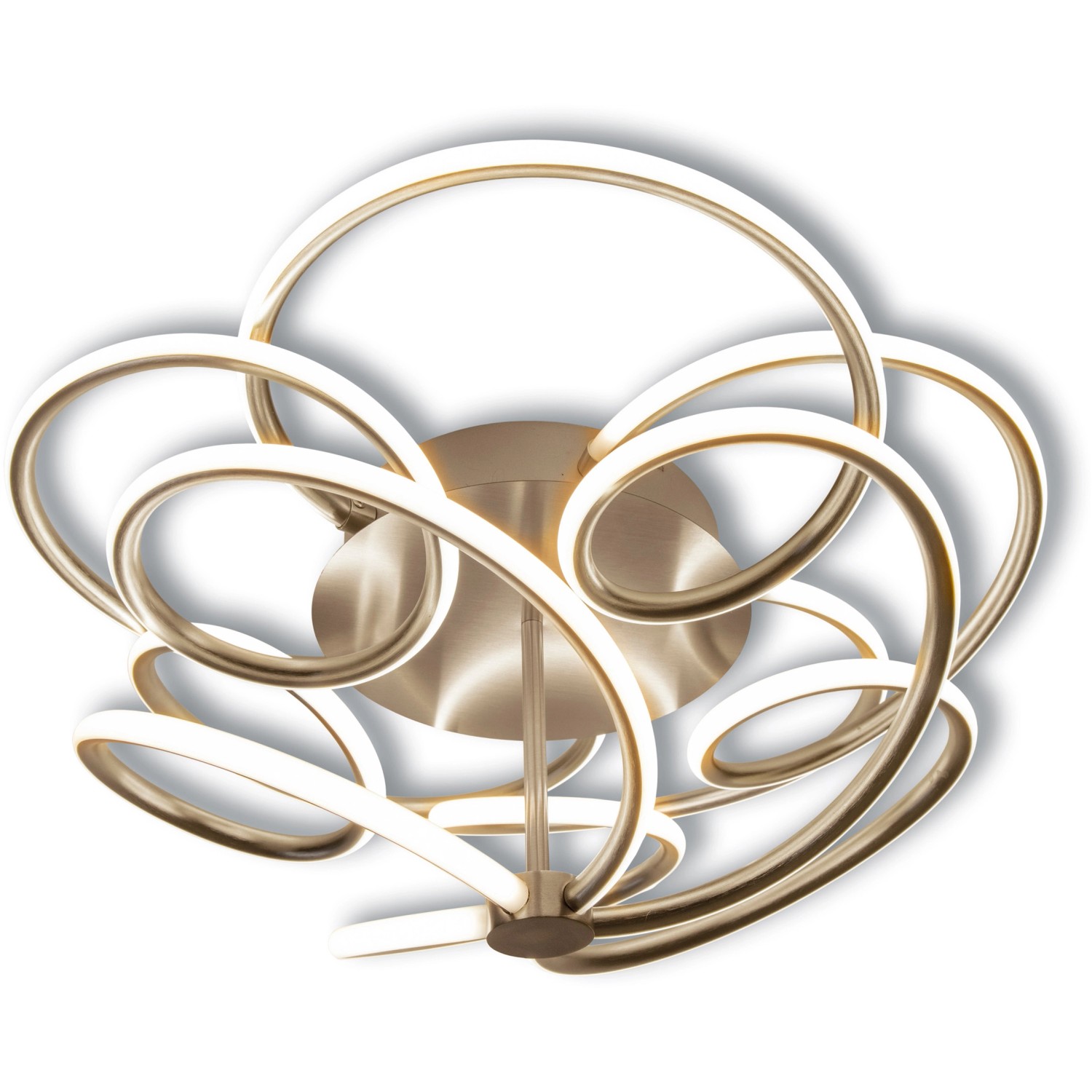 Moderne LED-Deckenleuchte Rizado in Satin-Nickel, Ø 57 cm. Abstraktes Design mit warmweißem Licht.