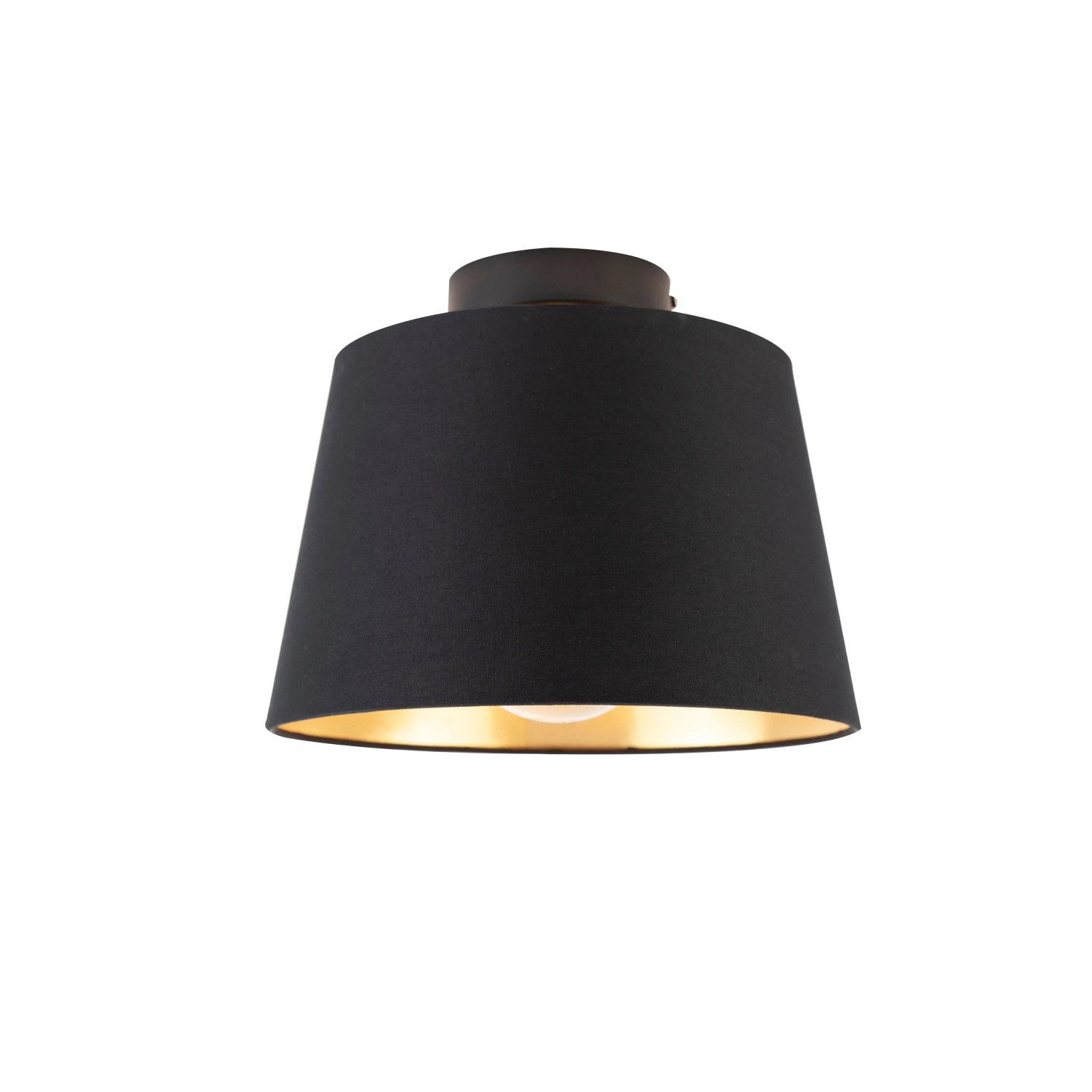 QAZQA Deckenleuchte mit Baumwollschirm Schwarz mit Gold 25 cm Combi Schwarz