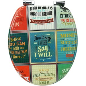 Sanfino WC-Sitz Old School mit Absenkautomatik, mehrfarbiges Holzdesign mit Sprüchen.