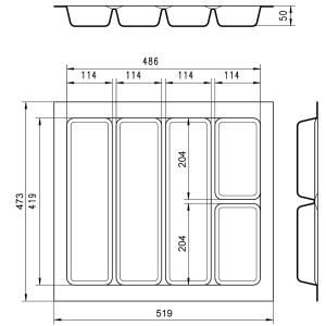 SOTECH ORGA-BOX I Mehrzweckeinsatz Besteckeinsatz 519 x 50 x 473 mm Lavagrau Für Blum 60er Korpusbreite