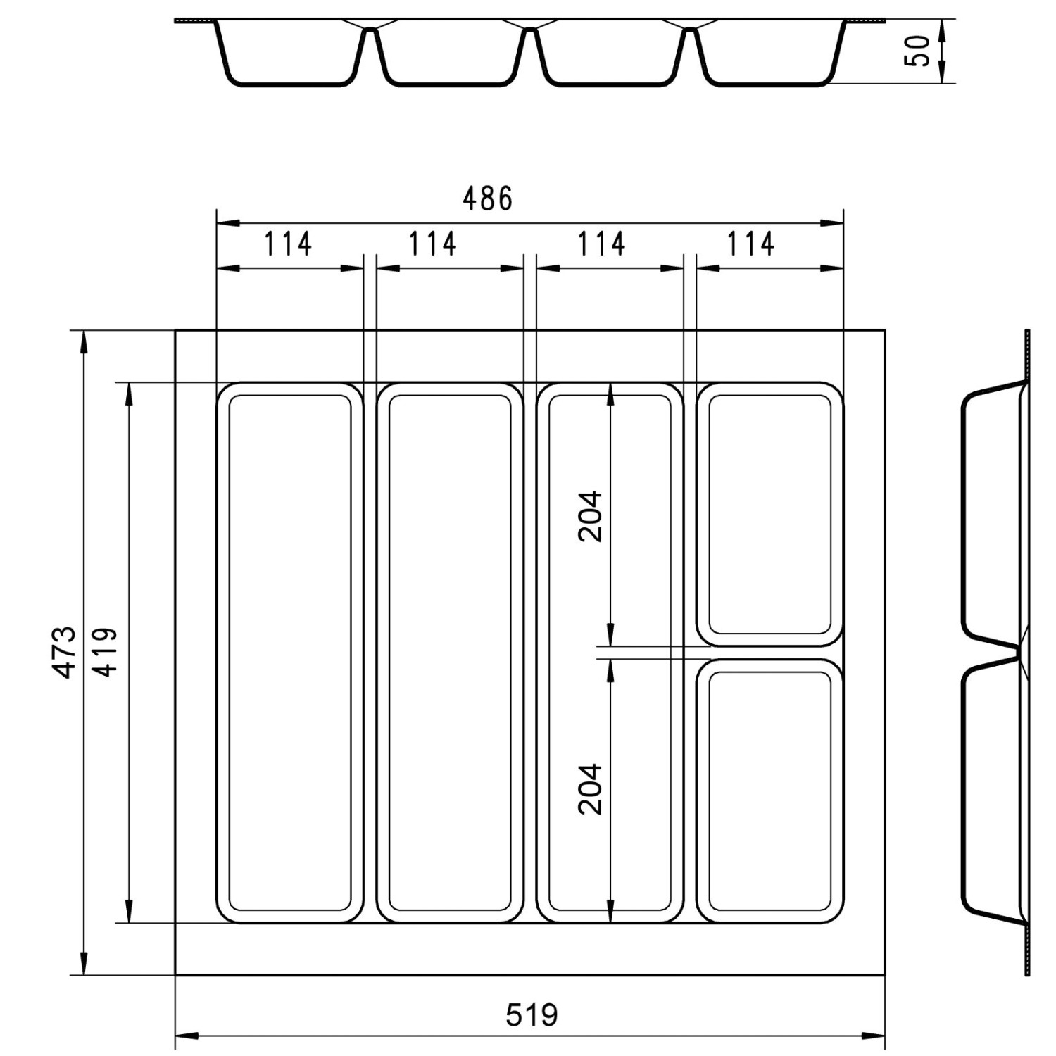 SOTECH ORGA-BOX I Mehrzweckeinsatz Besteckeinsatz 519 x 50 x 473 mm Lavagrau Für Blum 60er Korpusbreite_2