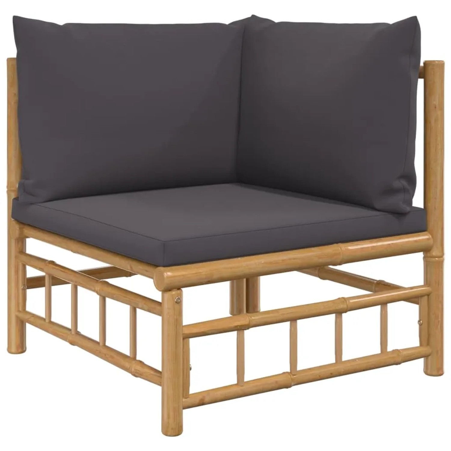 vidaXL Ecksofa aus Bambus mit dunkelgrauen Kissen, Teil des 6-tlg. Garten-Lounge-Sets.