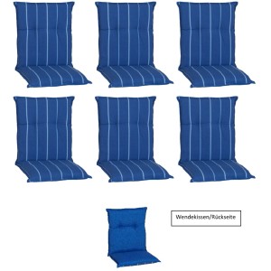 Beo Sitzauflagen Tovarnik, 6er-Set, blau-weiß gestreift für Niedriglehner Gartenstühle.