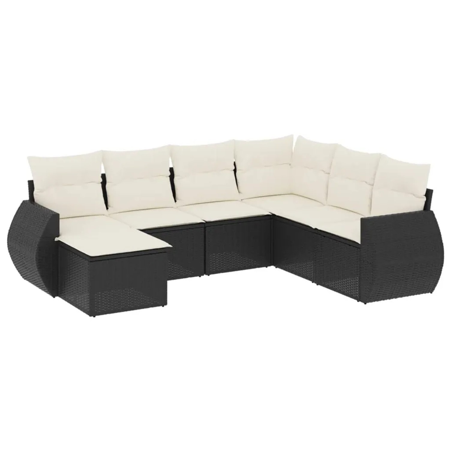 vidaXL 7-Tlg Garten-Sofagarnitur mit Kissen Schwarz Poly Rattan 3221695
