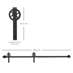 Schwarzer HOMCOM Schiebetür-Beschlagsatz aus Kohlenstoffstahl, 200 cm Schiene, rustikales Design für Türen.