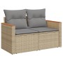 Beige vidaXL Garten-Sofagarnitur aus Rattan mit grauen Kissen, 2-Sitzer. Gartenmöbel für Terrasse und Balkon.