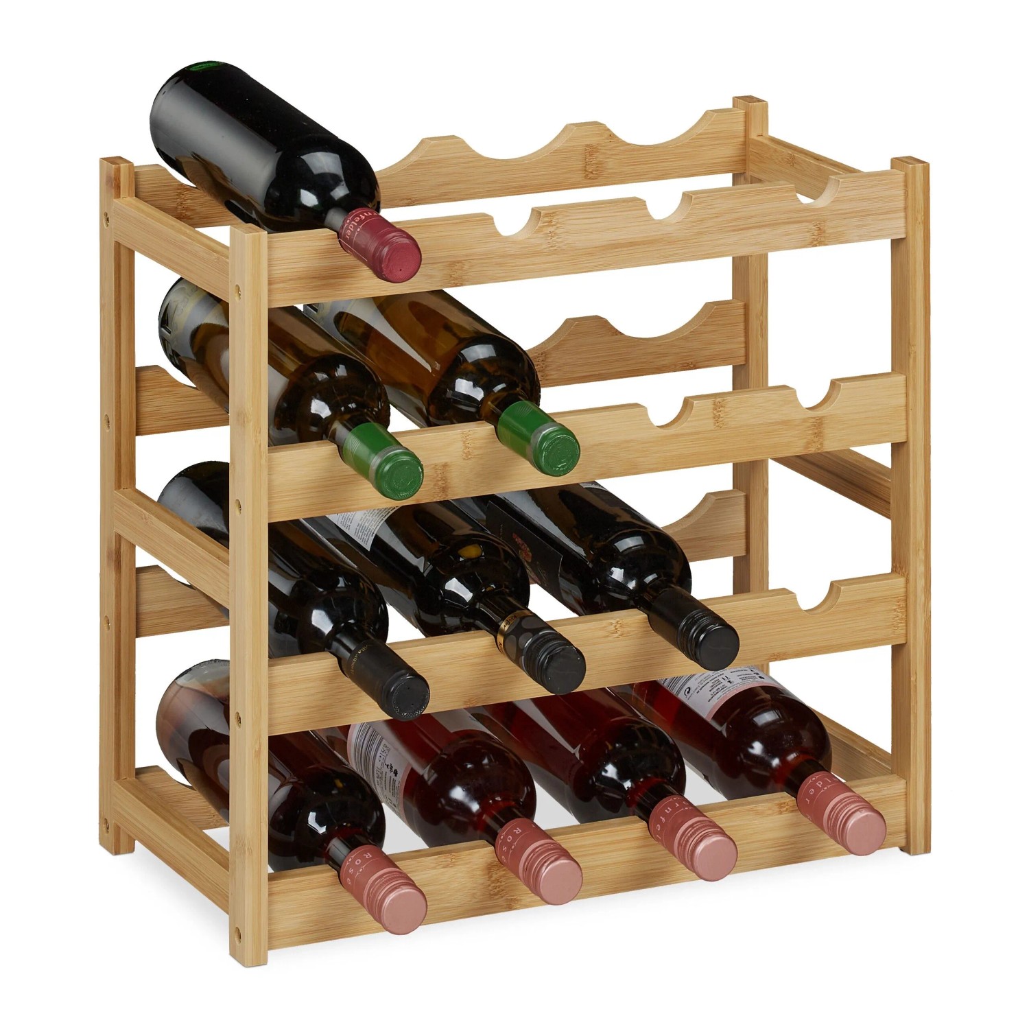 Relaxdays Weinregal Bambus Natur für 16 Flaschen 42,5 cm x 45 cm x 23,5 cm