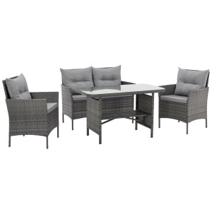 Svita Dallas Rattan-Lounge Sitzgruppe Outdoor Essgruppe Gartenmöbel-Set Grau