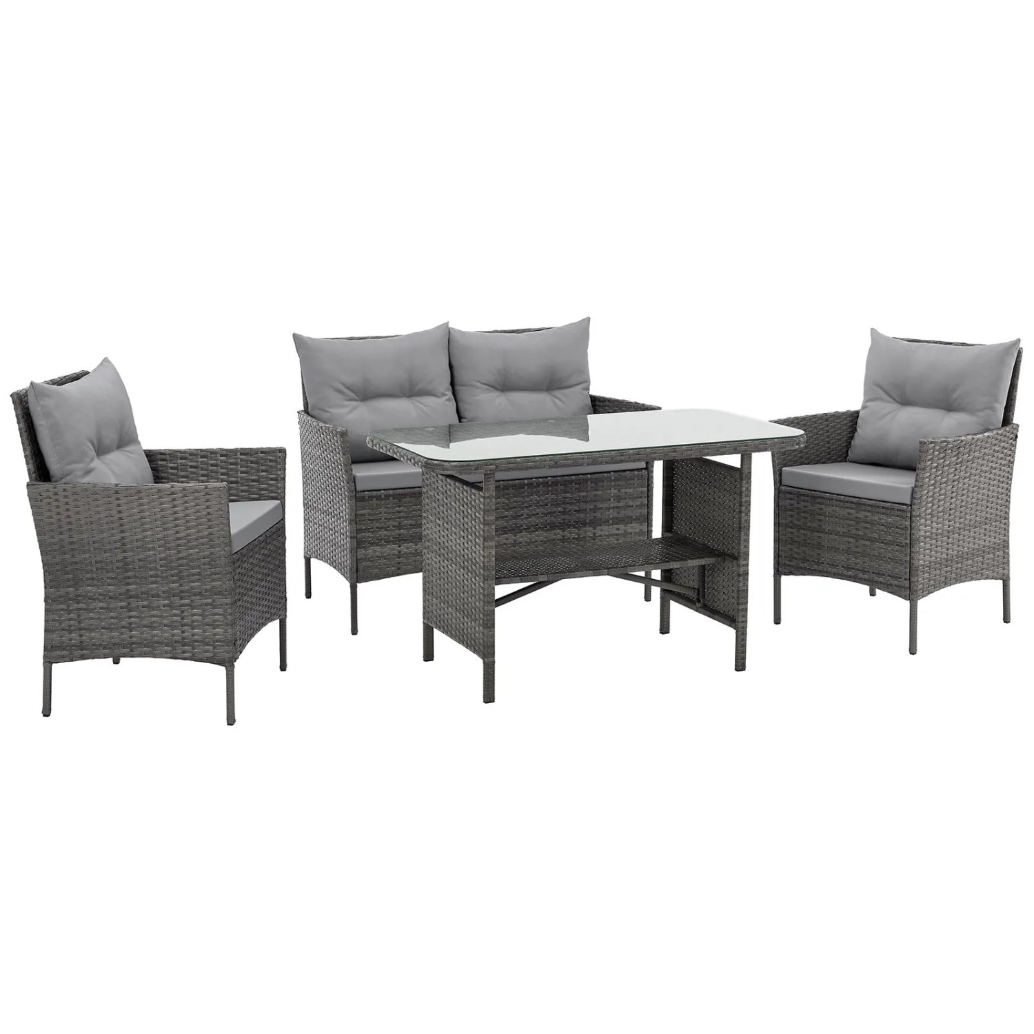 Svita Dallas Rattan-Lounge Sitzgruppe Outdoor Essgruppe Gartenmöbel-Set Grau