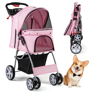 Costway Hundewagen Haustiere Buggy Bis 15 kg Pink