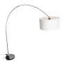 QAZQA Bogenlampe mit weißem Stoffschirm (Ø50cm). Innenleuchte mit Stahlgestell und Marmorfuß.