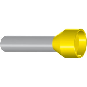 Isolierte Hilpress Aderendhülse, gelb, 6 mm², 20 mm Länge.