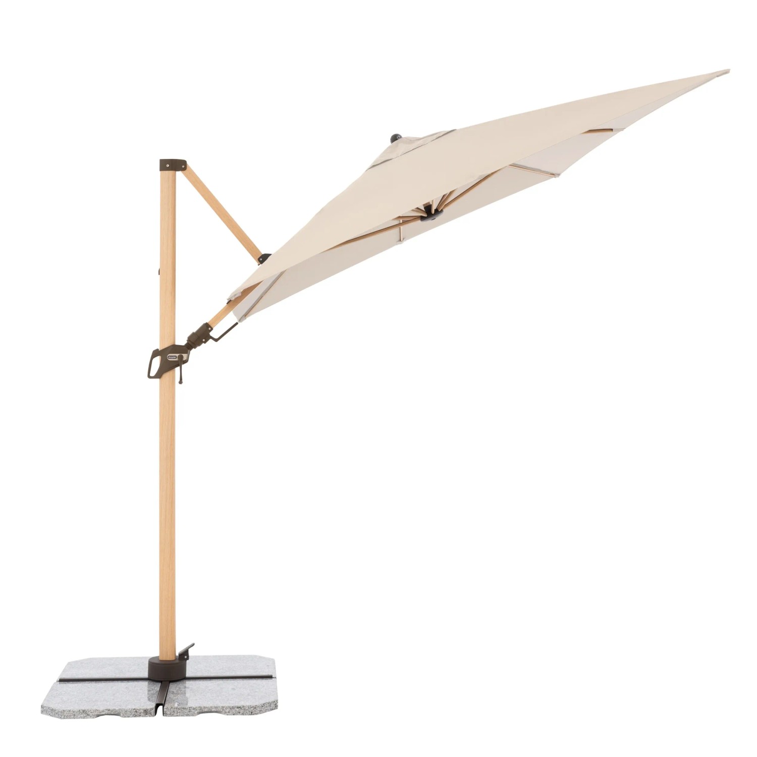 Doppler Ampelschirm Alu Wood 300x220 cm, naturfarbener, rechteckiger Sonnenschirm mit Kurbelmechanik.