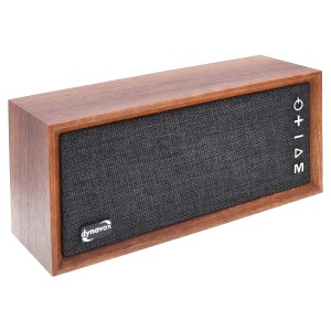 Dynavox Audioplayer Radio FMP3 BT im Holzgehäuse mit grauer Stofffront und Bedienelementen.