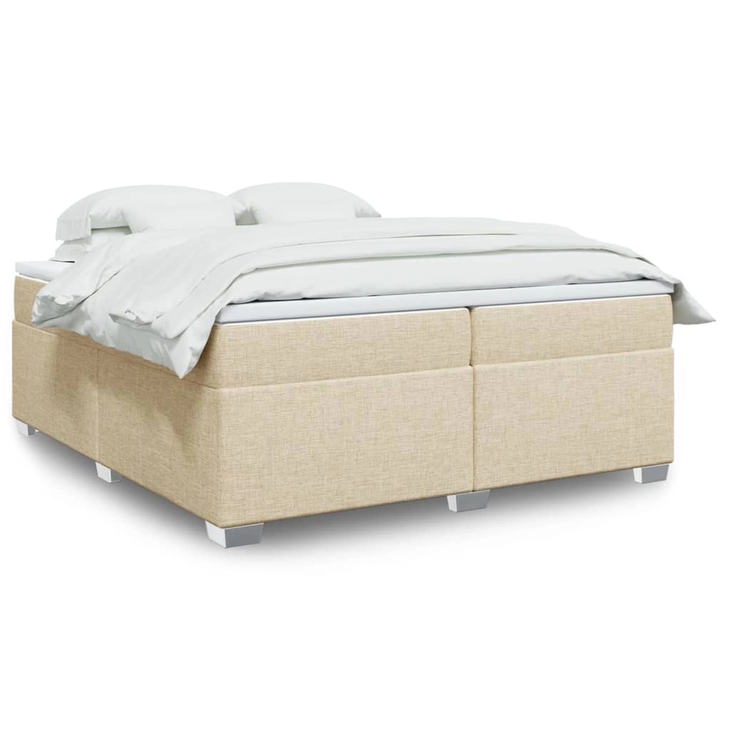 Cremefarbenes vidaXL Boxspringbett 200x200 cm mit Matratze und weißer Bettwäsche.