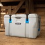 Graue Lifetime Kühlbox Premium mit Tragegriffen, 73 Liter Campingbox.