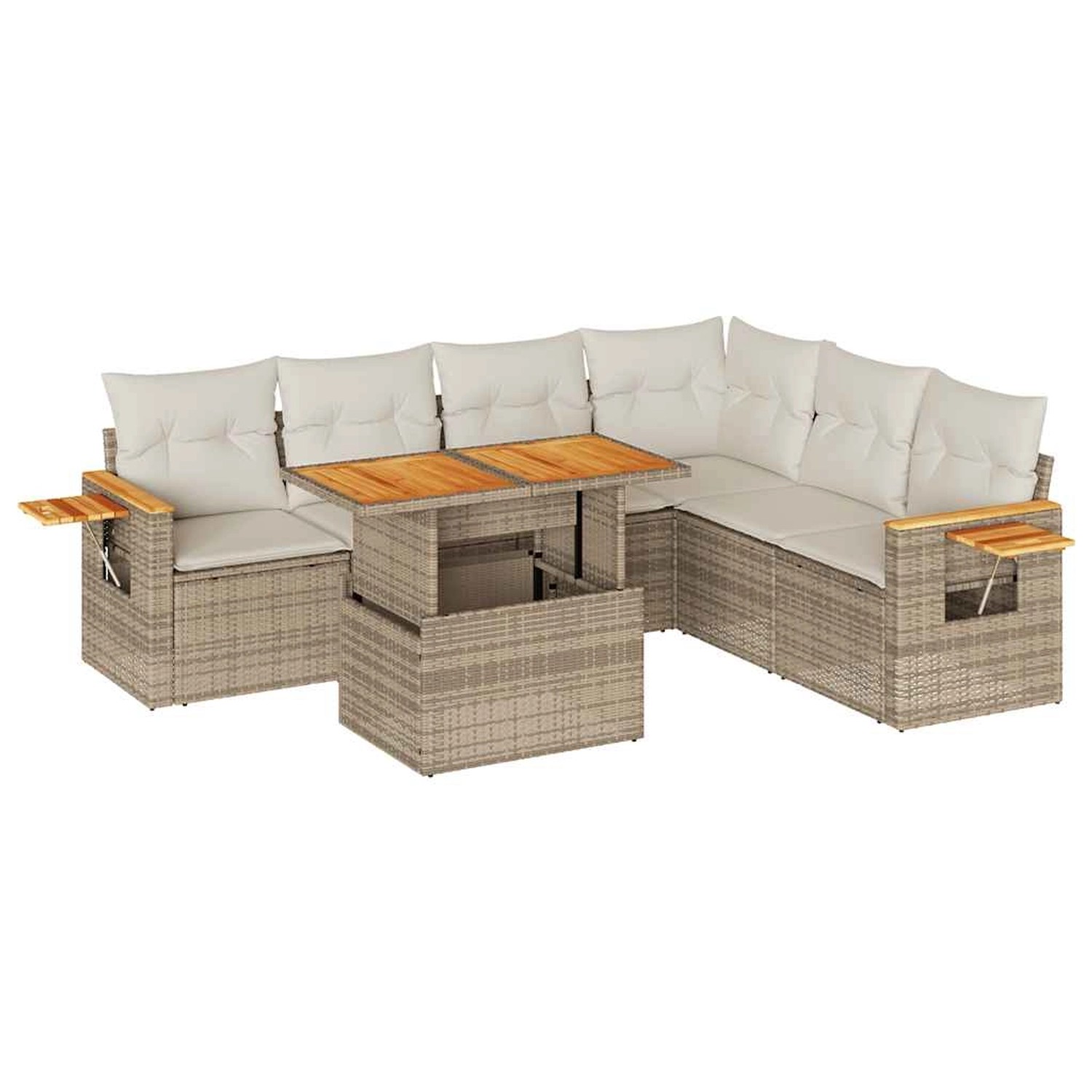 vidaXL 7-Tlg Garten-Sofagarnitur mit Kissen Beige Poly Rattan Akazie 332760 günstig online kaufen