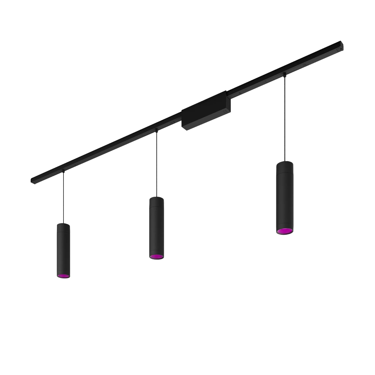 Schwarze Philips Hue Perifo LED-Pendelleuchte, 3-flammig, für Schienensystem.