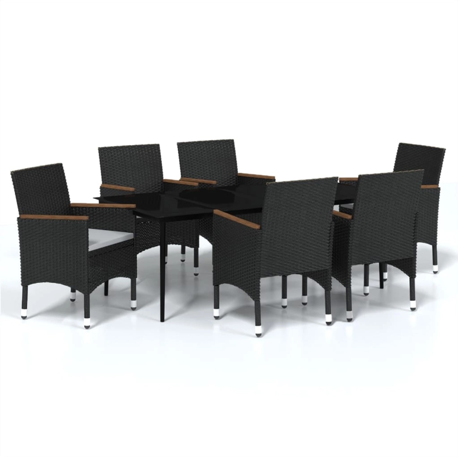 vidaXL 7-Tlg Garten-Essgruppe mit Kissen Schwarz 3099345