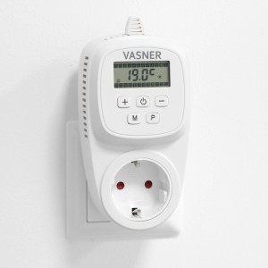 VASNER Steckdosenthermostat VUT35 für Elektroheizung/Infrarotheizung, weiße Ausführung.