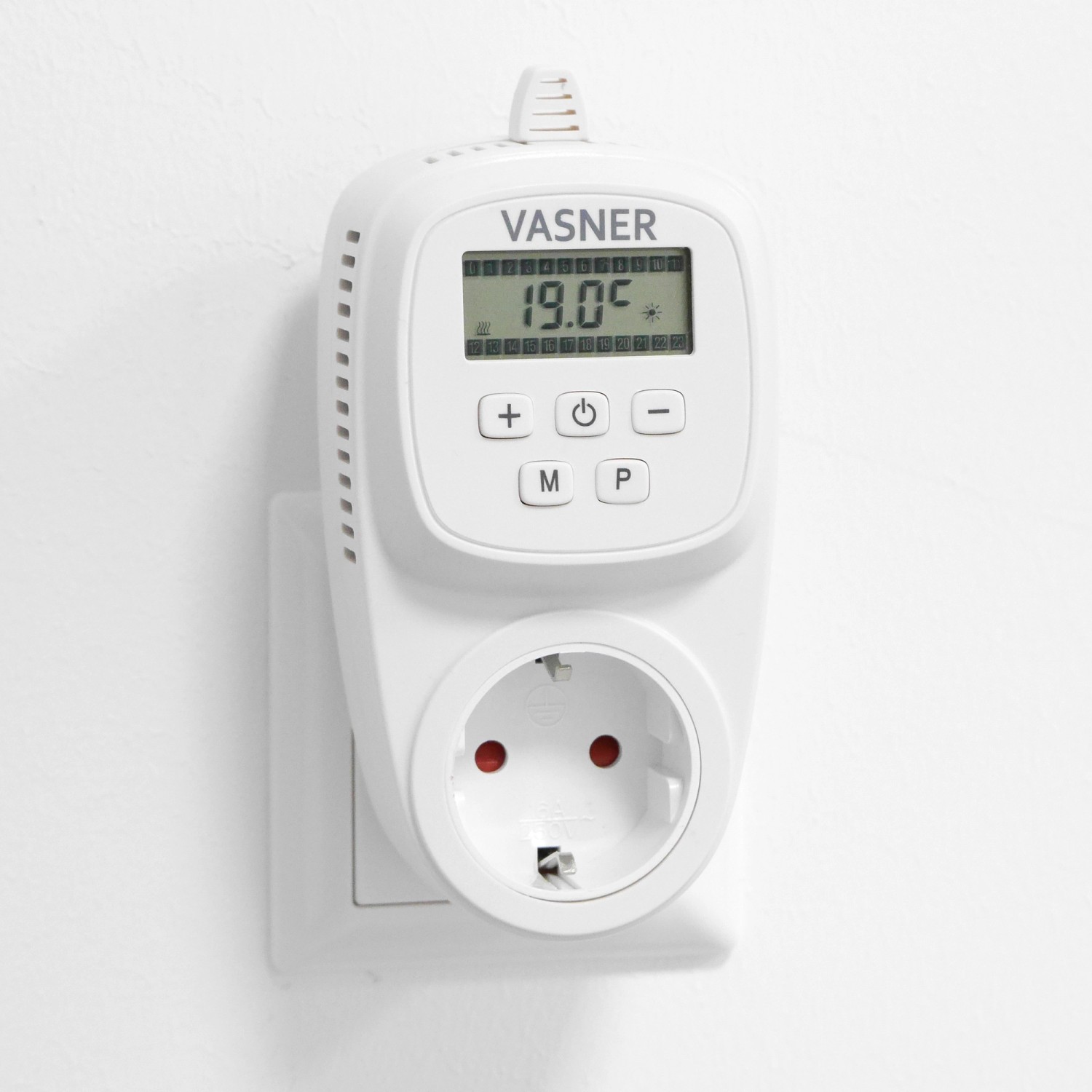VASNER Steckdosenthermostat VUT35 für Elektroheizung/Infrarotheizung, weiße Ausführung.