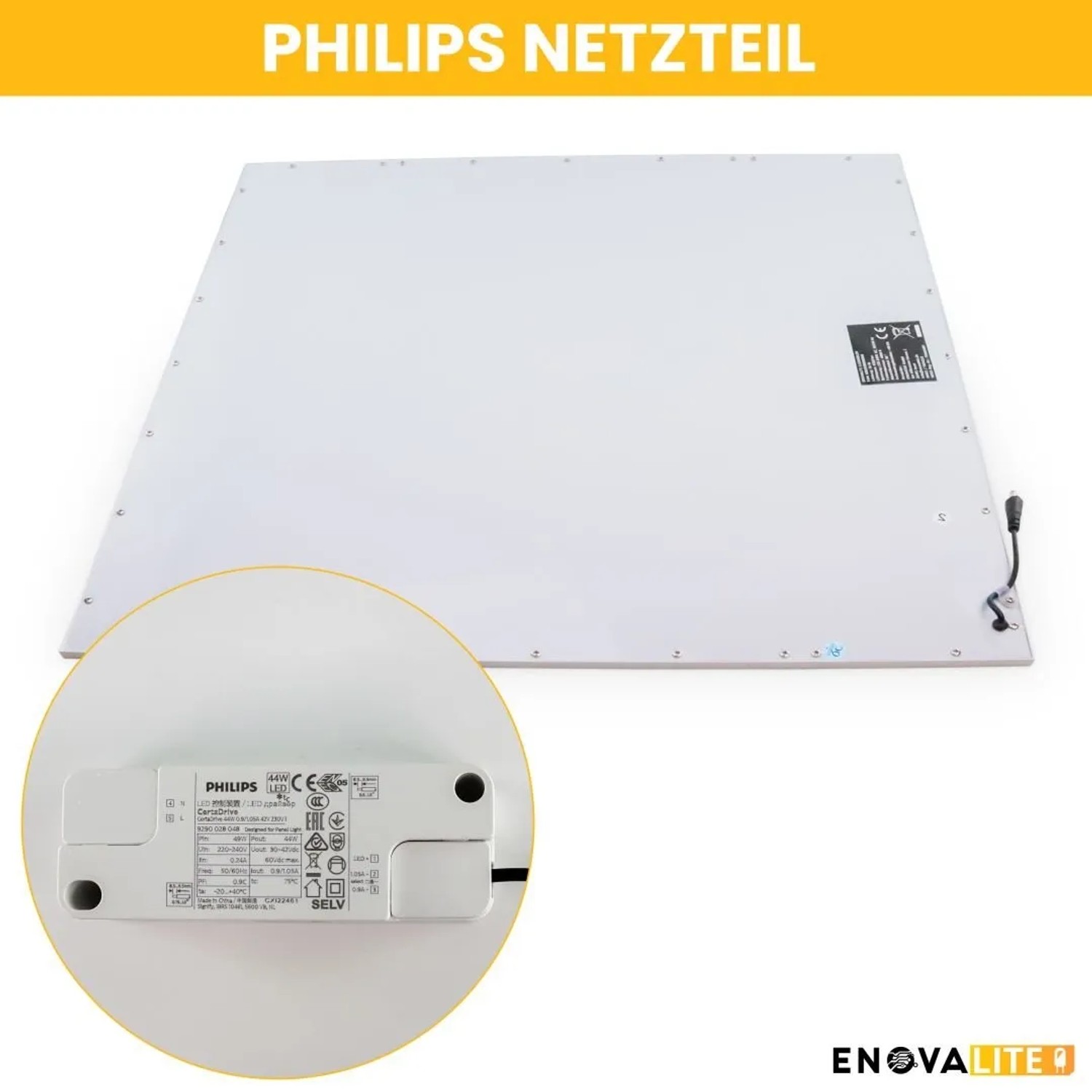 ENOVALITE LED Panel 62x62 cm mit Philips Treiber für Rasterdecken