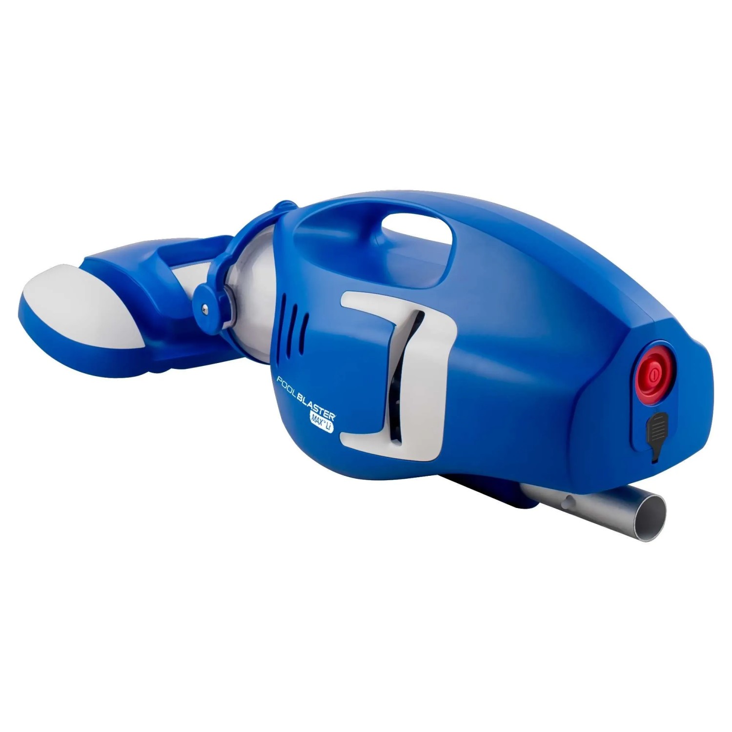 Blauer Pool Blaster Max Gen 2 Akku Poolsauger mit Saugkopf und optionaler Stange.