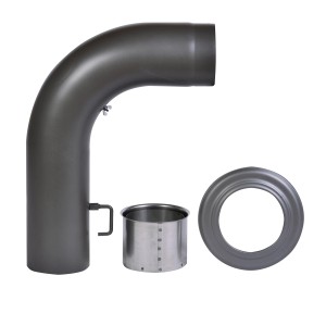 Firefix Rauchrohrset, 3-teilig, dunkelgrau, 150 mm Durchmesser, mit Bogen, Reinigungsöffnung und Rosette.