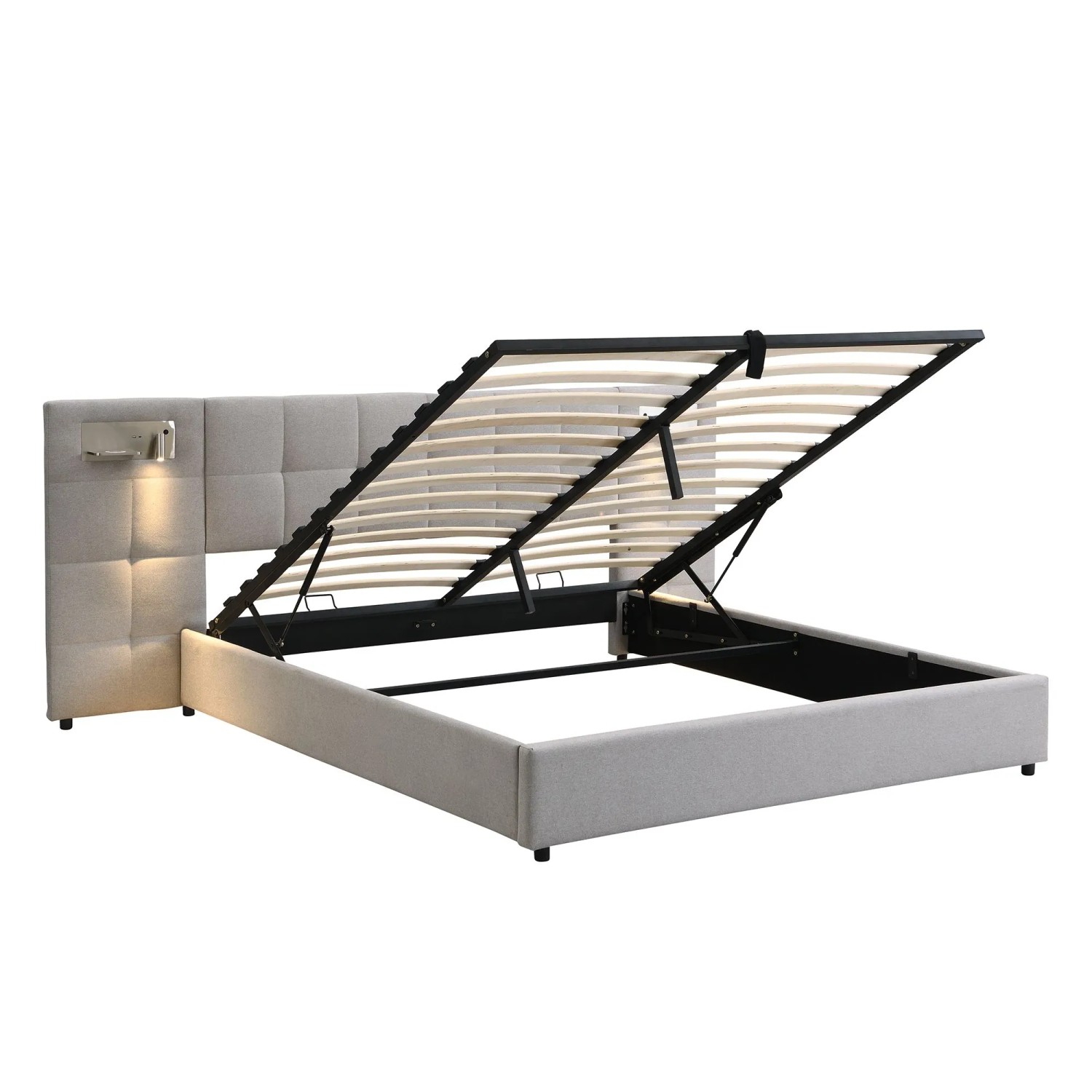 okwish Polsterbett 180x200cm mit Wireless Charging Schlafzimmer Grau ohne Matratze