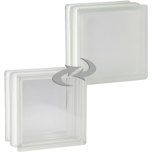 Weißer Glasstein, 1-seitig satiniert, Brandschutz F60, 19x19x10 cm. Für Glassteinwände im Innenbereich.