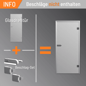 Grafik: Levidor Glastür satiniert, Office/Studio DIN-Links + Beschlag-Set = montierte Glastür. Beschläge nicht enthalten.