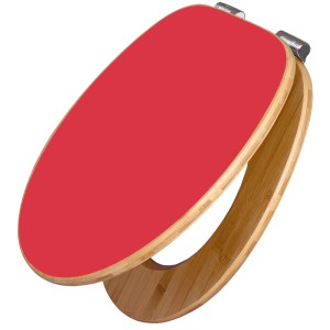 Banjado WC-Sitz aus Bambus mit rotem Deckel und Absenkautomatik.