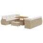 Beiges 11-teiliges vidaXL Garten-Sofa-Set aus Poly Rattan mit Tisch und Hockern.