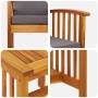 vidaXL 3-Tlg. Gartenlounge-Set aus Akazienholz mit grauen Kissen, Detailansicht.