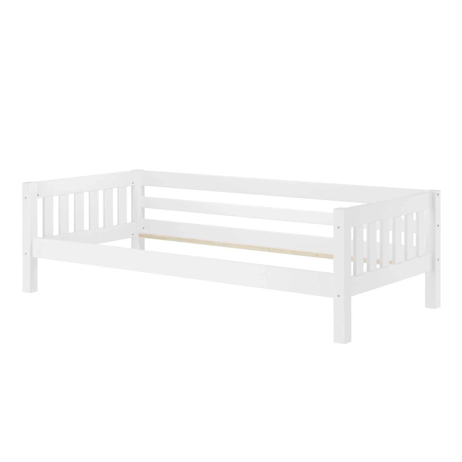 Erst-Holz Kinderbett mit Dreiseitiger Sicherung 90 x 200 cm Kiefer Weiß Holzbett Modell 29 ohne Zubehör
