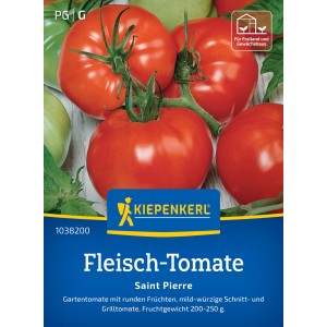 Kiepenkerl Fleisch-Tomate Saint Pierre Samen: Rote, runde Tomaten auf der Packung.
