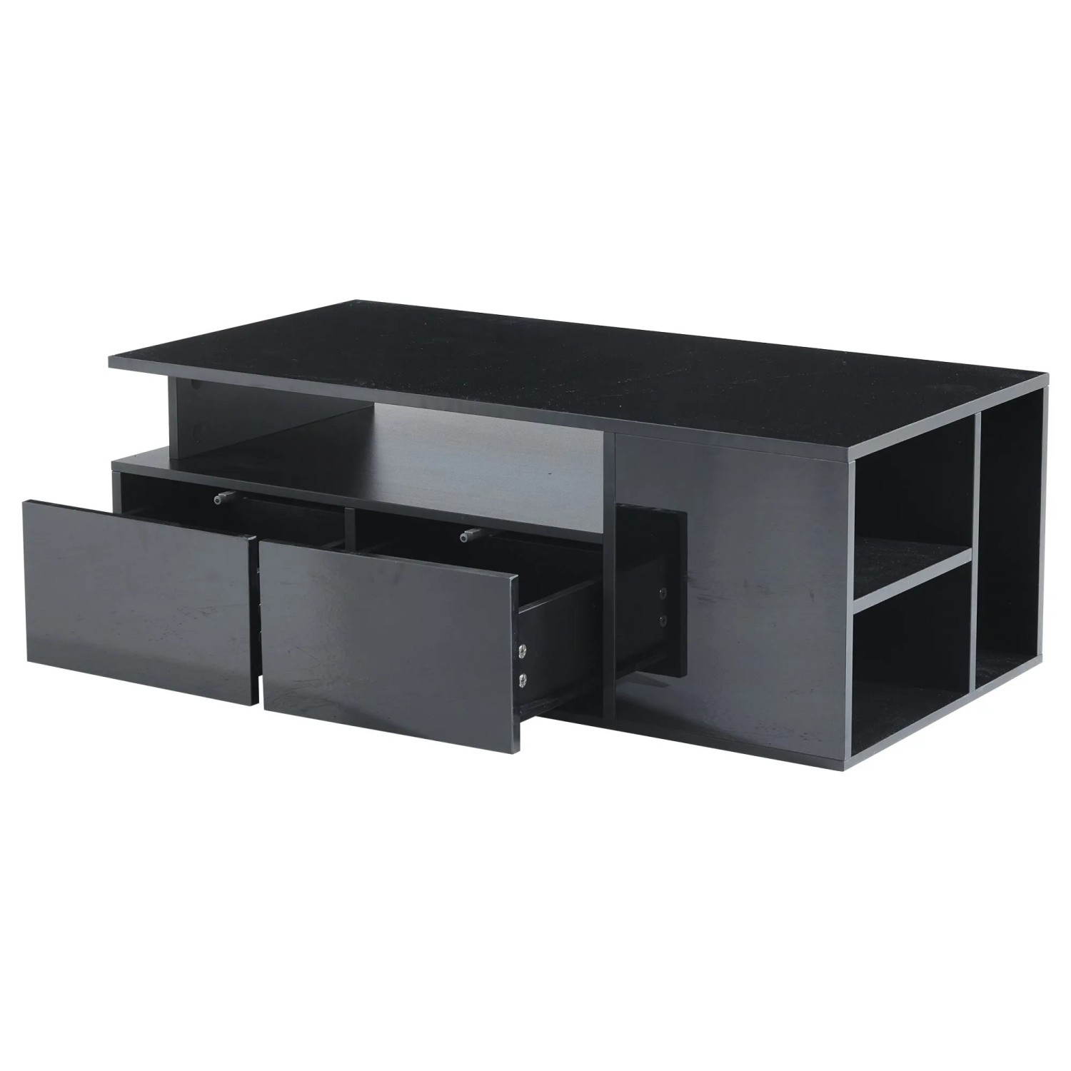 ModernLuxe Couchtisch mit Led Beleuchtung 2 Schubladen Spanplatte Schwarz