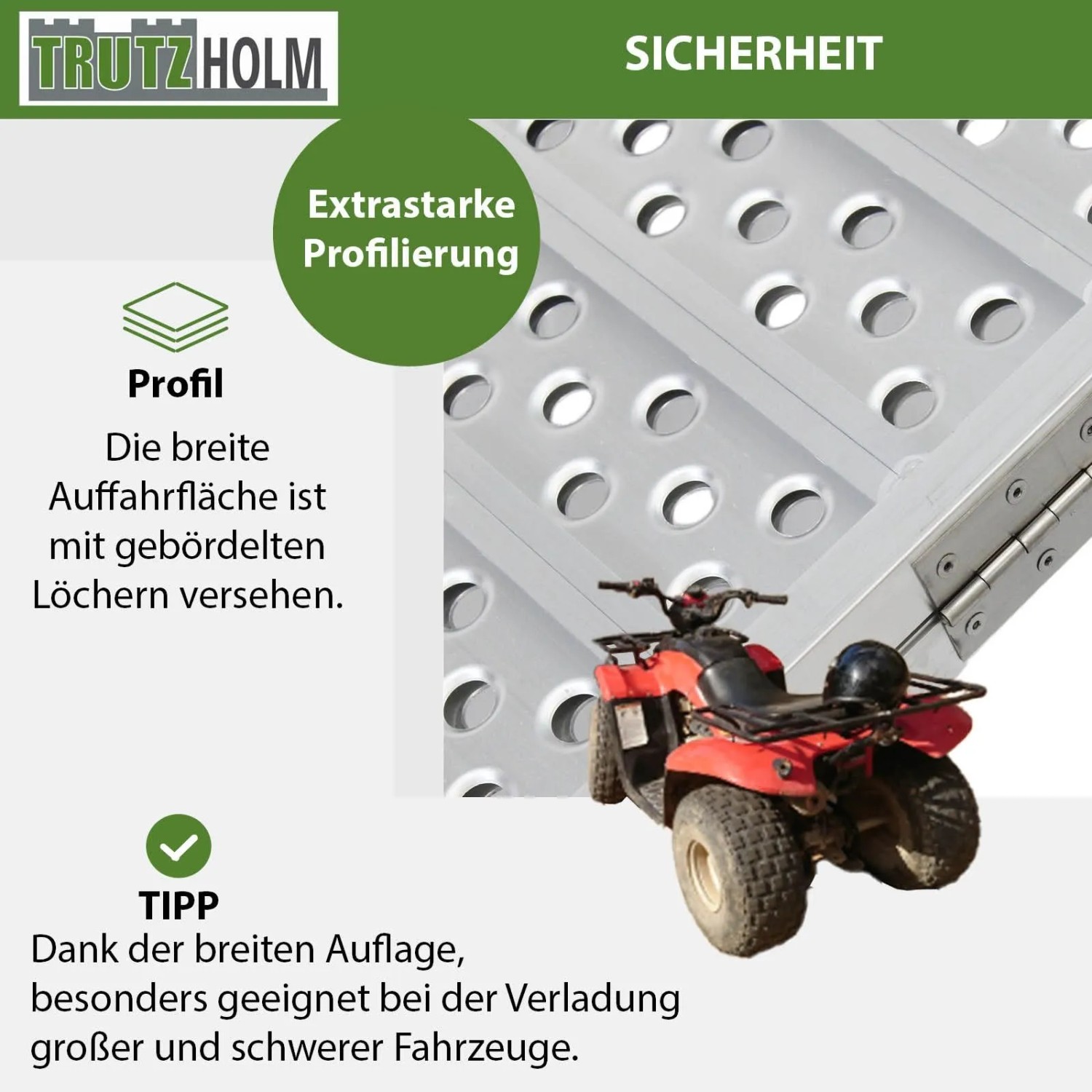 DREIBREIT Auffahrrampe mit Quad. Klappbare Rampe für Autoanhänger mit Anti-Rutsch-Profil.