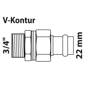 Zeichnung einer Kirchhoff RG-Verschraubung, flachdichtend, 22 mm x 26,4 mm (3/4 AG).